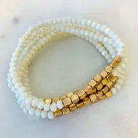 Five Strand Stone and Gold Bracelet White