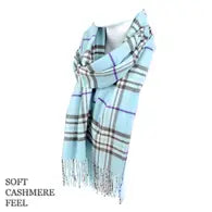 Acrylic Plaid Cashmere Feel Winter Scarf - Light Blue Plaid