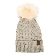 Women's Speckled Pom Pom Knit Winter Hat Beige