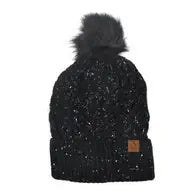 Women's Speckled Pom Pom Knit Winter Hat Black